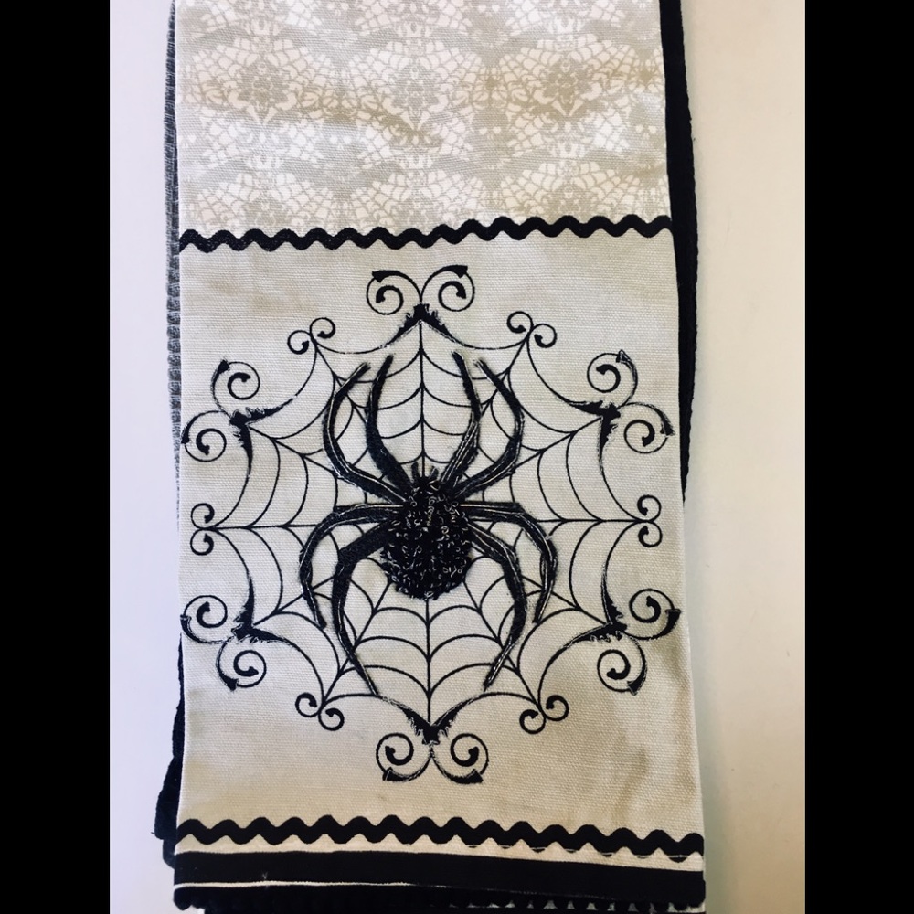 3 Halloween Embroidered Spider Kitchen Towels Web
